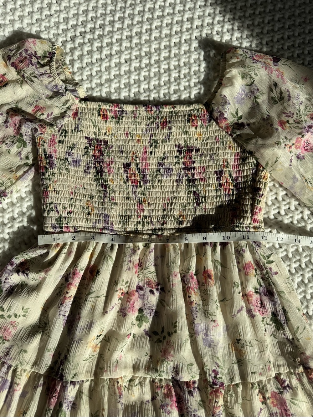 Rewind Cream Floral Smocked Puff-Sleeve Mini Dress - Picture 5 of 5